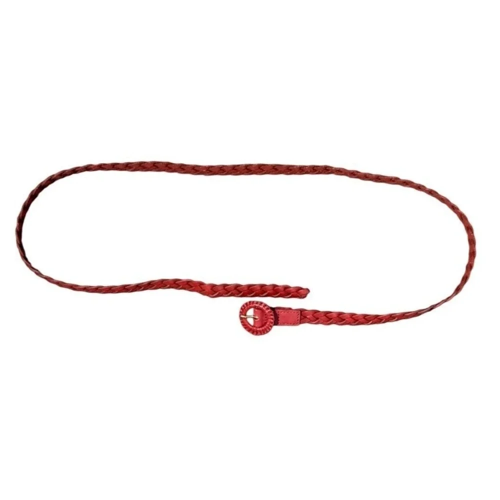American Eagle Red 100% Genuine Cow Leather Braided Belt Womens Medium NWOT‎